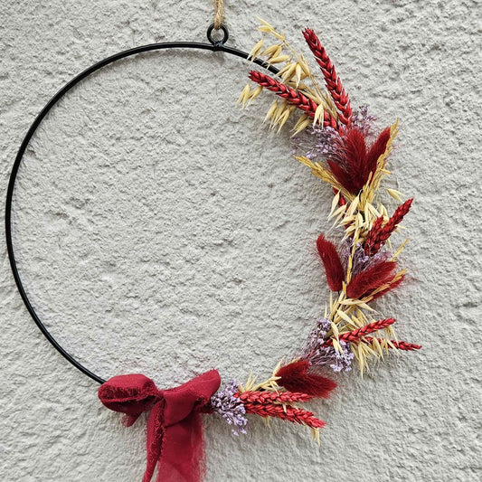 Couronne Murale Anneau Or - Fleurs Séchées Rouge Jaune Violette (Copie)