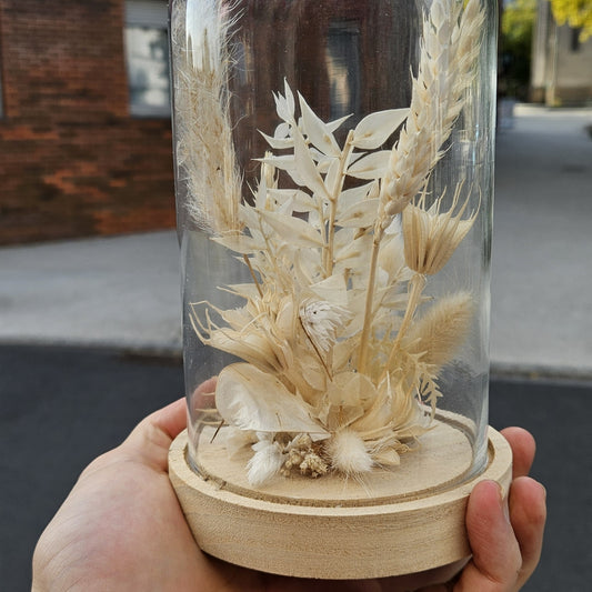 Globe de fleurs séchées blanc