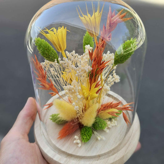 Globe de fleurs séchées vert orange blanc (Copie)