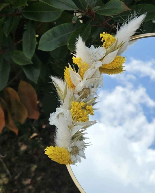 Miroir Fleurs Séchées Jaunes et Blanches - Finition Or (Copie)