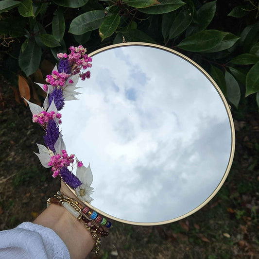 Miroir Fleurs Séchées Rose et Violet - Finition Or (Copie)