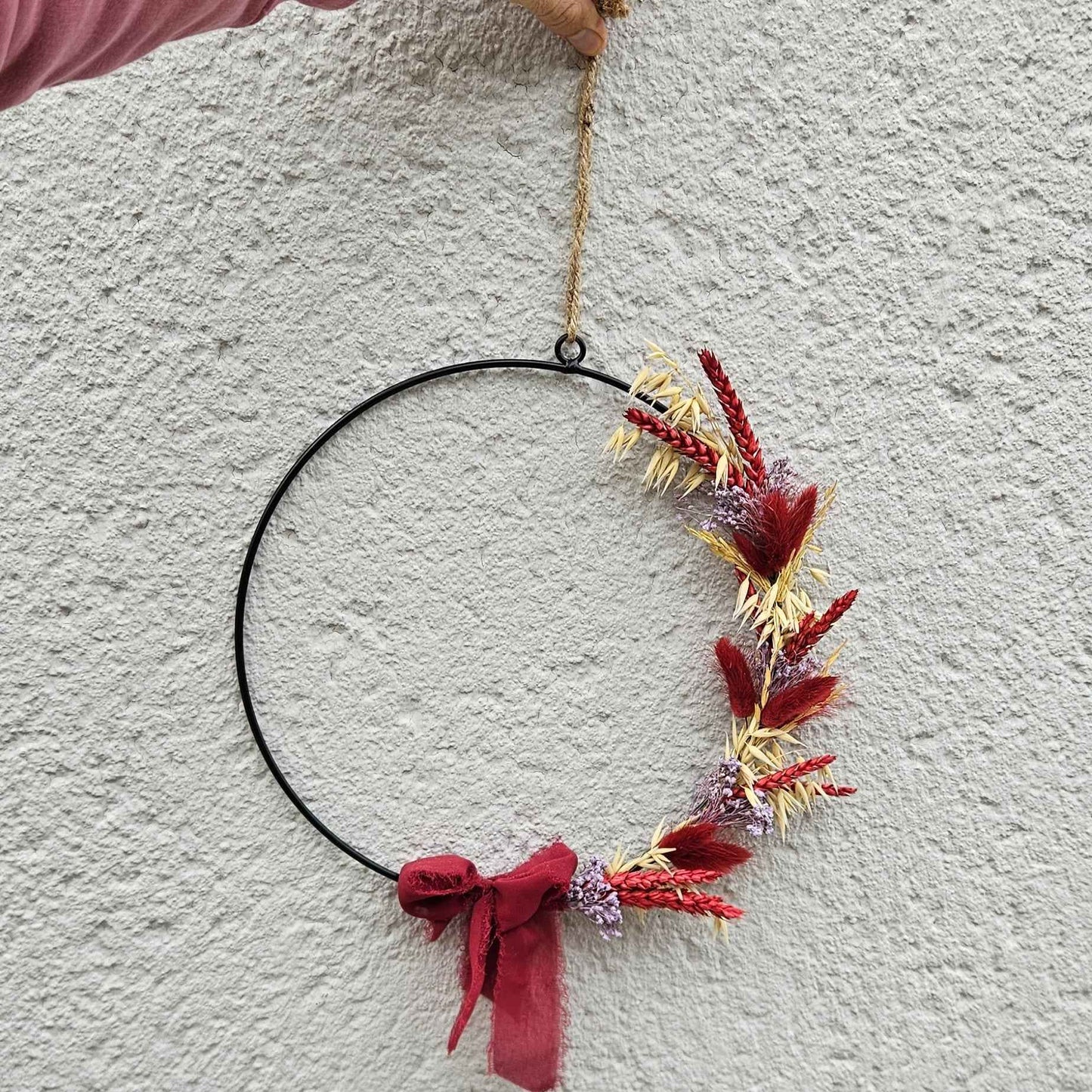Couronne Murale Anneau Or - Fleurs Séchées Rouge Jaune Violette (Copie)