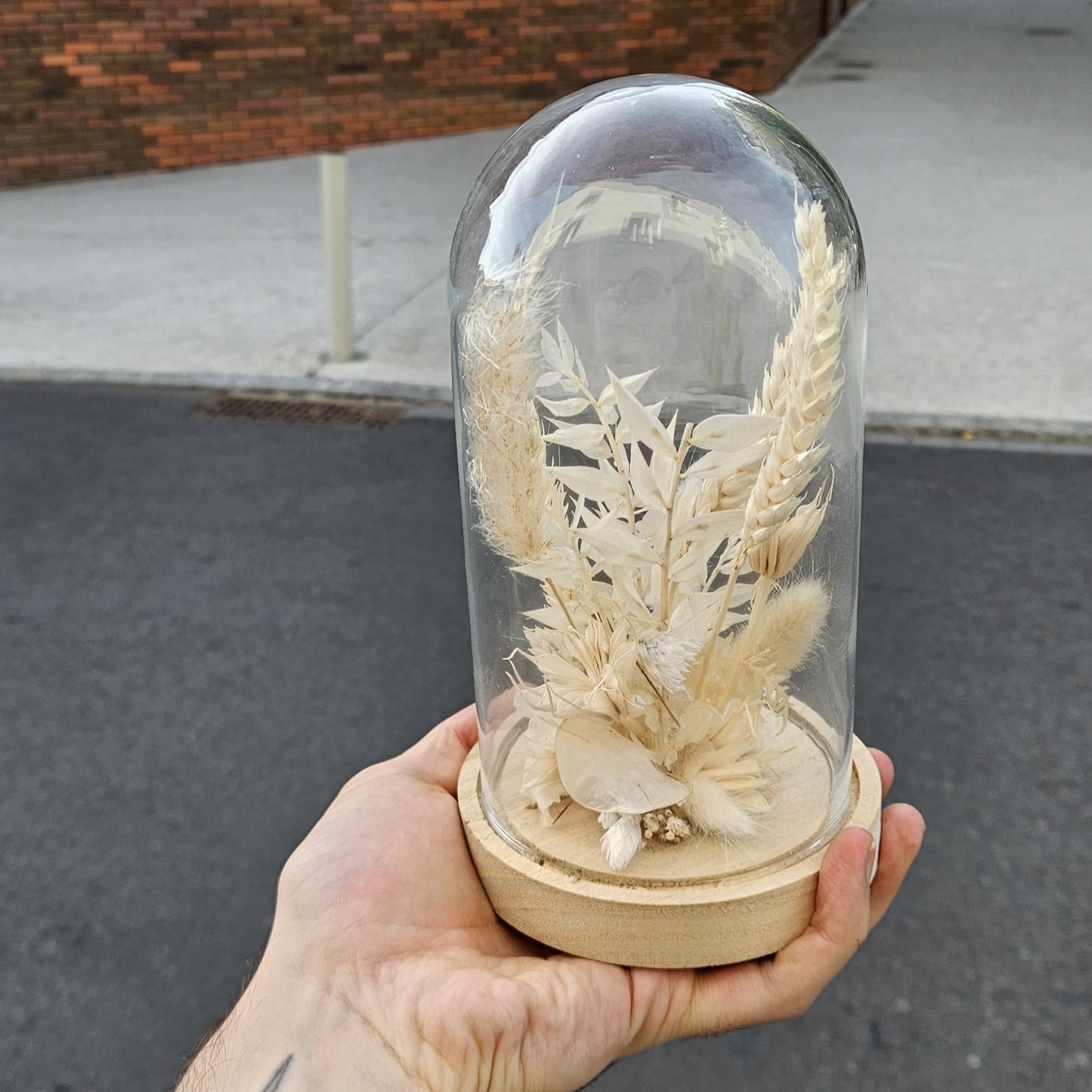 Globe de fleurs séchées blanc