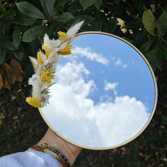 Miroir Fleurs Séchées Jaunes et Blanches - Finition Or (Copie)
