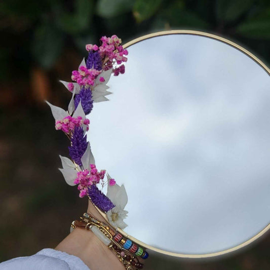 Miroir Fleurs Séchées Rose et Violet - Finition Or (Copie)