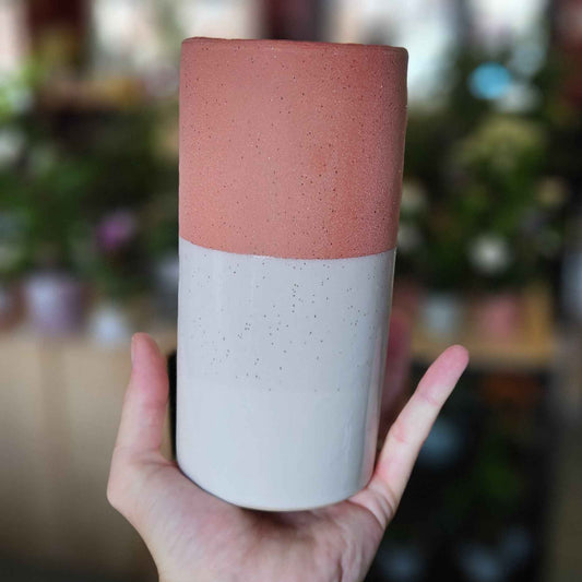 Vase bicolore rouge et blanc texturé